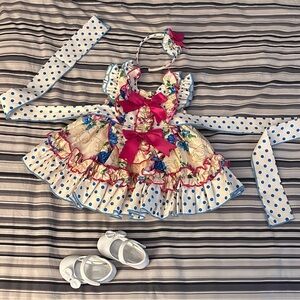 Kids Holiday outfit Ruffle Layered dress, headband and shoes 2 y o toddler